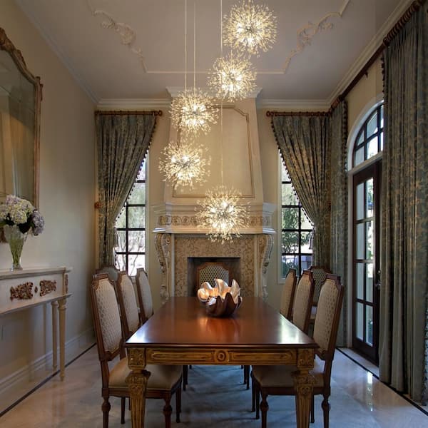 Calzada Decor 40-Light Chrome Dandelion Firework Chandelier, 5-Globe Pendant Ceiling Lighting