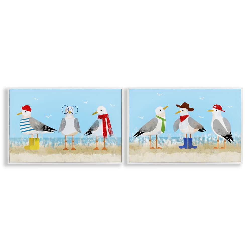 Stylish Seagulls at Beach by Victoria Barnes 2 Pieces White Framed Animal Giclee Art Print 12 in. x 18 in. price history on PriceWatchPro