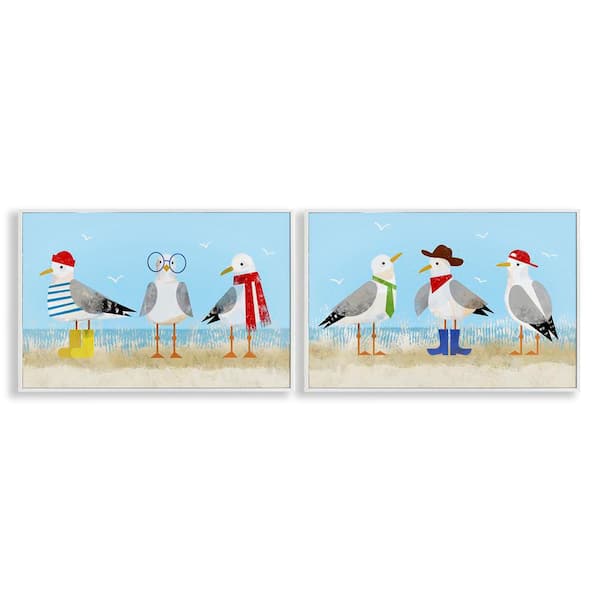 Stupell Industries Stylish Seagulls at Beach by Victoria Barnes 2 Pieces White Framed Animal Giclee Art Print 20 in. x 30 in.