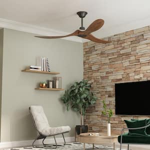 60 in. 6-Speed Indoor/Outdoor 3-Solid Wood Blades Propeller Ceiling Fan in Brown with Remote Control, Adjustable