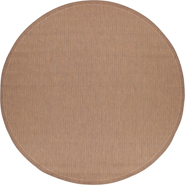 Recife Saddle Stitch Brown-Tan 8 ft. x 8 ft. Flatwoven Solid Round Indoor/Outdoor Area Rug