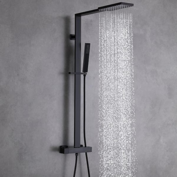FORCLOVER 2-Spray Wall Bar Shower Kit with Hand Shower and Rough-In Valve in Matte Black
