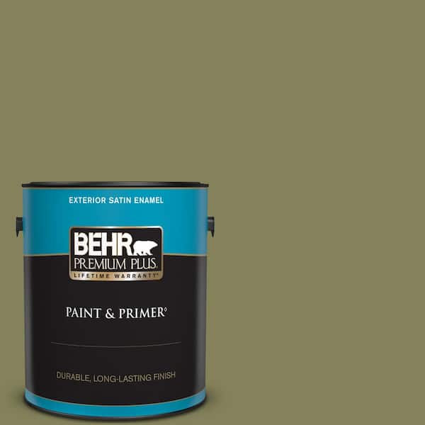 BEHR PREMIUM PLUS 1 gal. #PMD-47 Martini Olive Satin Enamel Exterior Paint & Primer