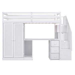 Angel Sar White Twin Size Loft Bed with Wardrobe and Storage Staircase ...