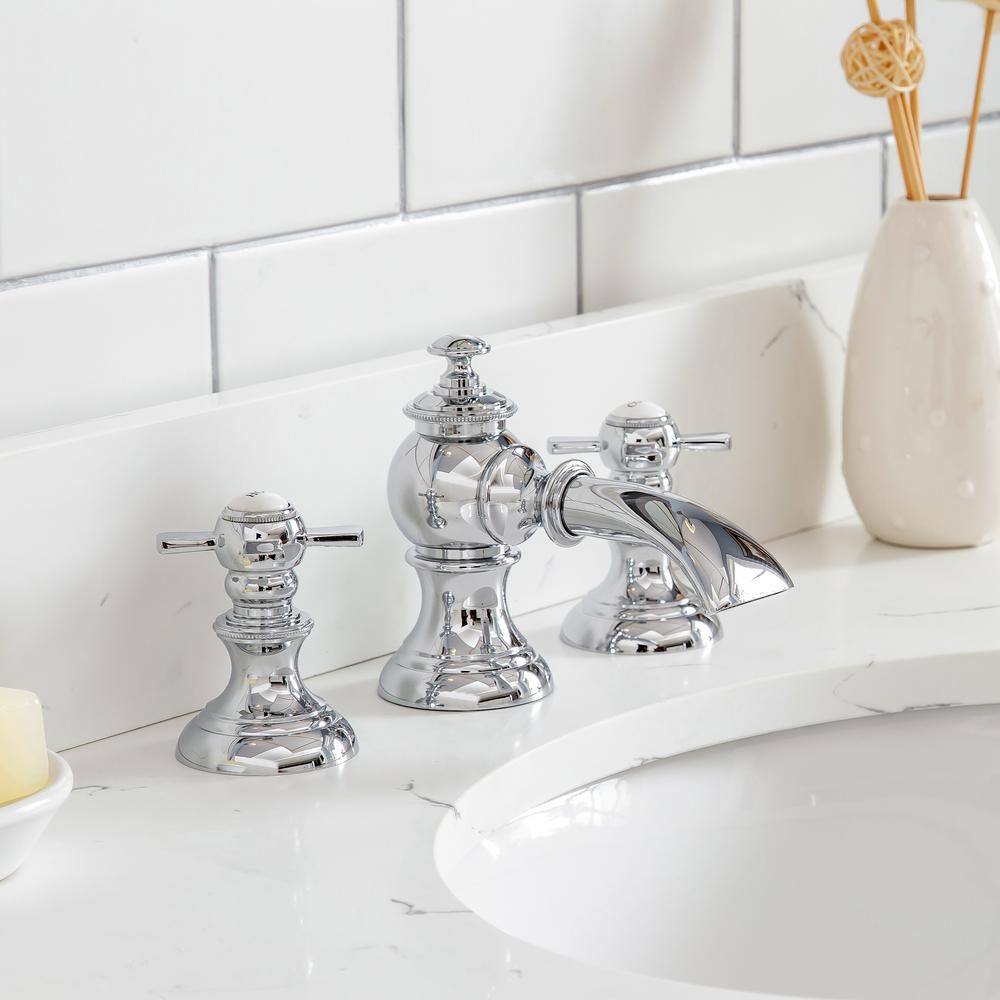 Chrome Cross Handle Widespread Bathroom Faucet with Drain Assembly