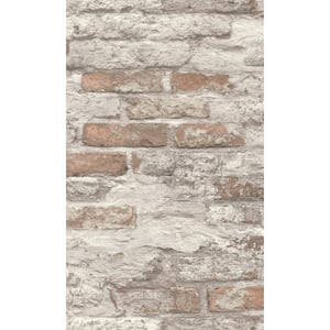 Brown and White Concrete Brick Print Non-Woven Paper Non-Pasted Textured Wallpaper 57 sq. ft.