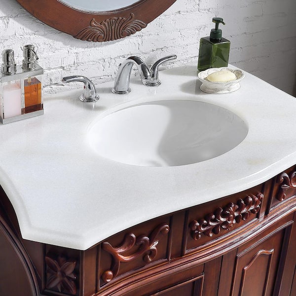 Home Decorators Collection Winslow 33 In W X 22 D Bath Vanity Antique Cherry With Top White Marble Basin Bf 27001 Ac - Home Decorators Winslow Vanity