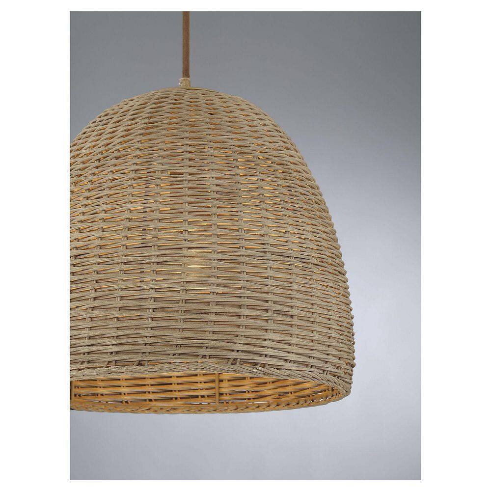 Natural Wicker Dome Pendant Light with Metal Frame