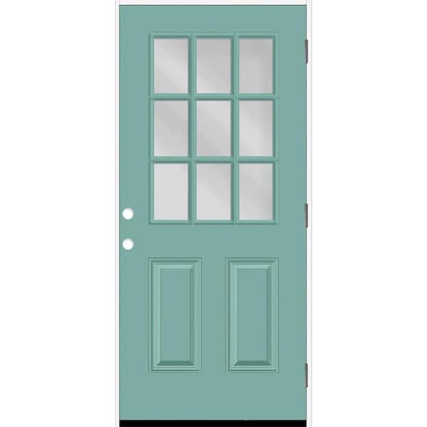 Steves & Sons Reliant 32 in. x 80 in. 2P Halflite 9L SDL Clear Glass LHOS Quarry Finish Fiberglass Prehung Front Door w/6-9/16 Jamb