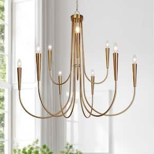 41.3 in. Classic 9-Light Plating Brass 2-Tier Candlestick Island Chandelier with Curvy Arms for Kitchens Dining Rooms