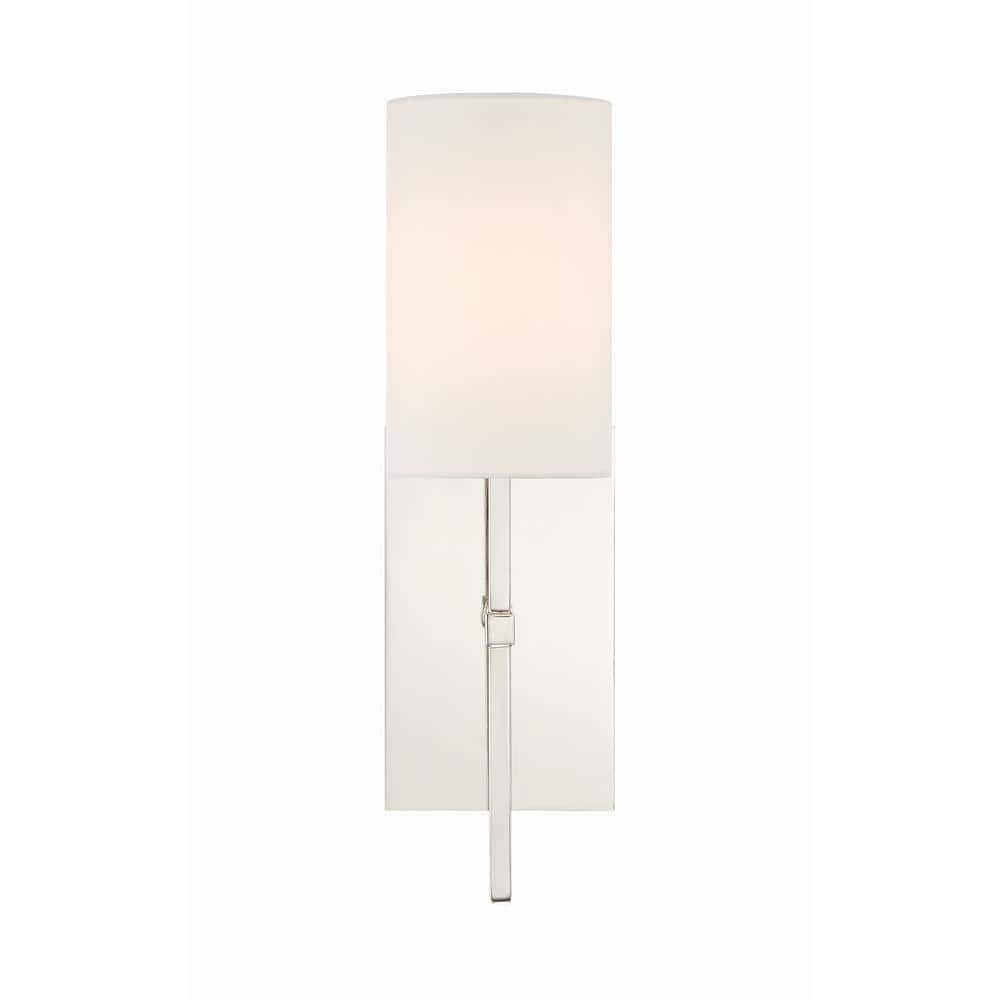 Polished Nickel 1-Light Sconce with White Silk Shade