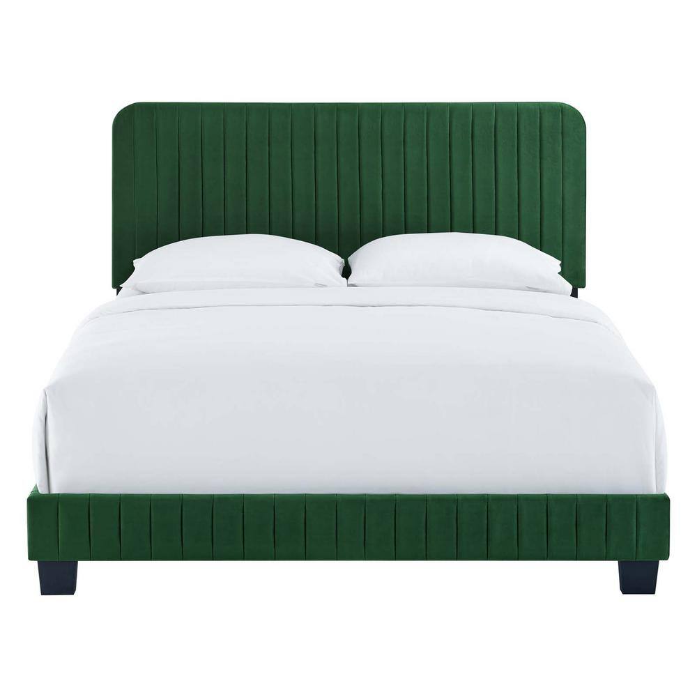 Elegant Emerald Velvet Queen Bed with Channel Tufted Headboard