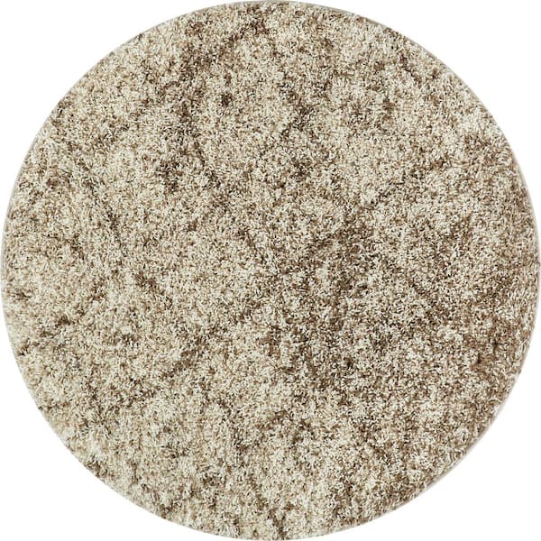 Well Woven Madison Shag Moroccan Lattice 3 ft. 11 in. x 3 ft. 11 in. Modern Vanilla Round Area Rug