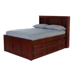 Merlot Mission Brown Full Sized Captains Bookcase Bed with 6-Drawers