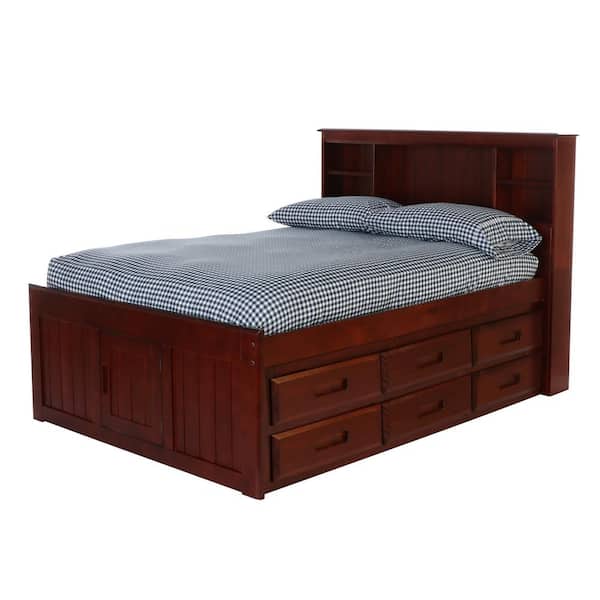 OS Home and Office Furniture Merlot Mission Brown Full Sized Captains Bookcase Bed with 6-Drawers