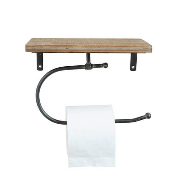 3R Studios Wall Mounted Toilet Paper Holder with Wood Shelf in Brown