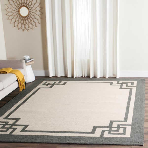 Four Seasons 4 ft. x 6 ft. Ivory/Charcoal Geometric Border Area Rug