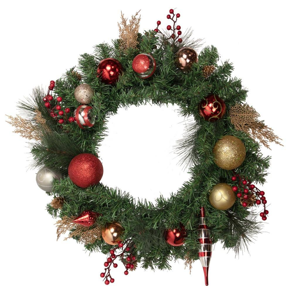 Northlight 30 in. Green Mixed Foliage and Ornaments Unlit Artificial Christmas Wreath