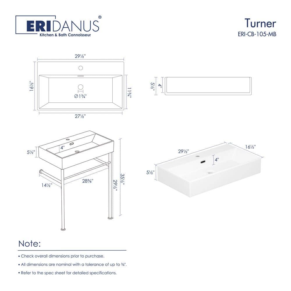 Turner 30" Matte Black Ceramic Wall-Mount Console Sink