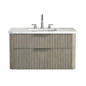 Warren 36 in. W Floating Bath Vanity in Vintage Gray, Engineered Stone Top in Arabescato and White Sink