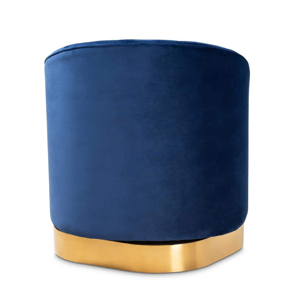 Royal Blue Velvet Barrel Swivel Accent Chair with Brushed Gold Base