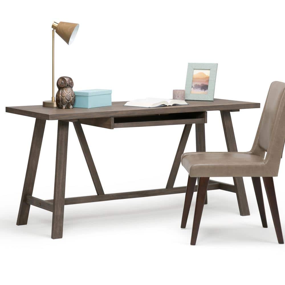 Driftwood Finish 60'' Solid Wood Industrial Writing Desk with Keyboard Tray