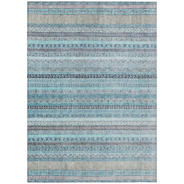 Chantille Machine Washable Indoor/Outdoor Abstract ACN2742 Turquoise 8 ft. x 10 ft. Area Rug