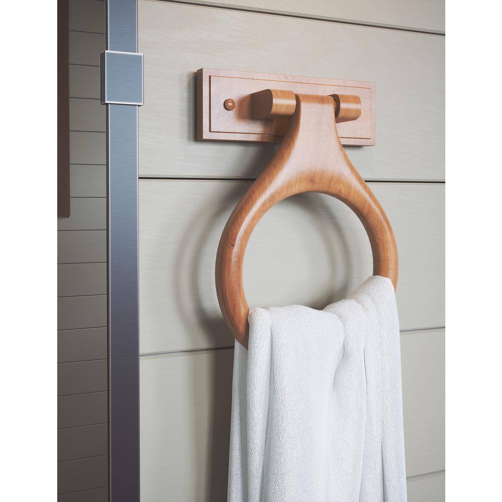 Honey Oak Wall Mounted Wooden Towel Ring