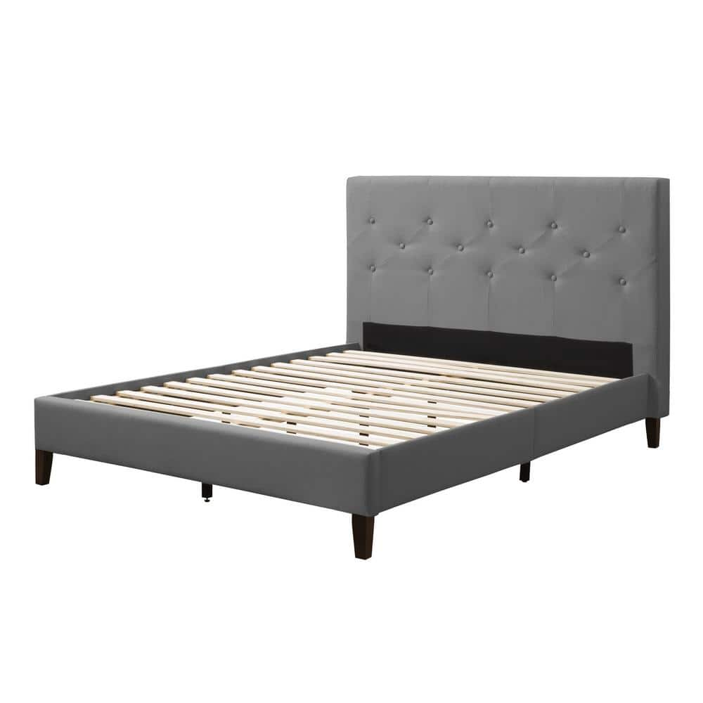 Nova Ridge Gray Fabric Full/Double Upholstered Platform Bed with Diamond Button-Tufted Headboard -  CorLiving, BRH-104-D