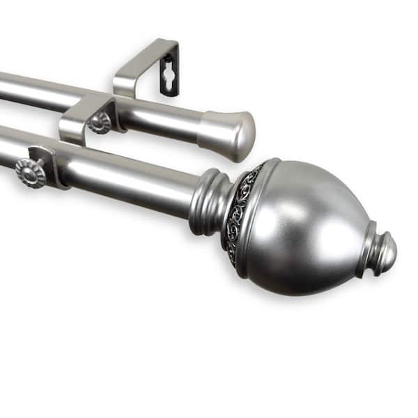 Rod Desyne 120 in. - 170 in. Telescoping 1 in. Double Curtain Rod Kit in Satin Nickel with Ramona Finial
