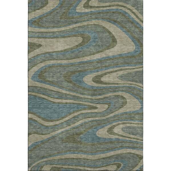 Mayfield Premium Machine Washable Abstract AMF2493 Basil 8 ft. x 10 ft. Area Rug