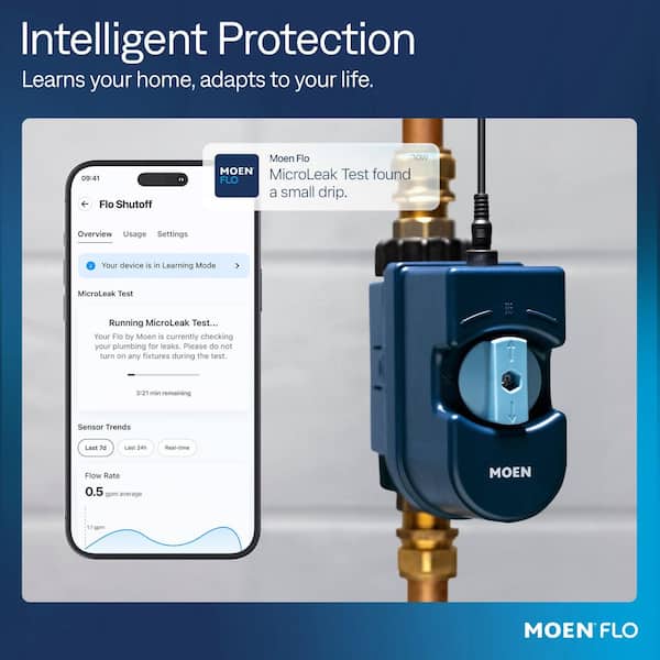 MOEN - Flo 3/4 in. Shutoff Whole-Home Leak Detector and Automatic Water Shutoff Valve with Brass Fittings
