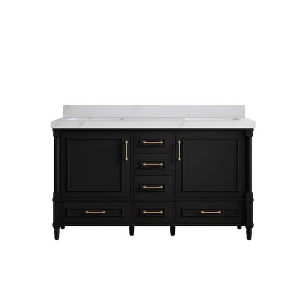 Willow Collections Hudson 60 in. W x 22 in. D x 36 in. H Double Sink Bath Vanity in Black with 2 in. Calacatta Sienna Qt. Top
