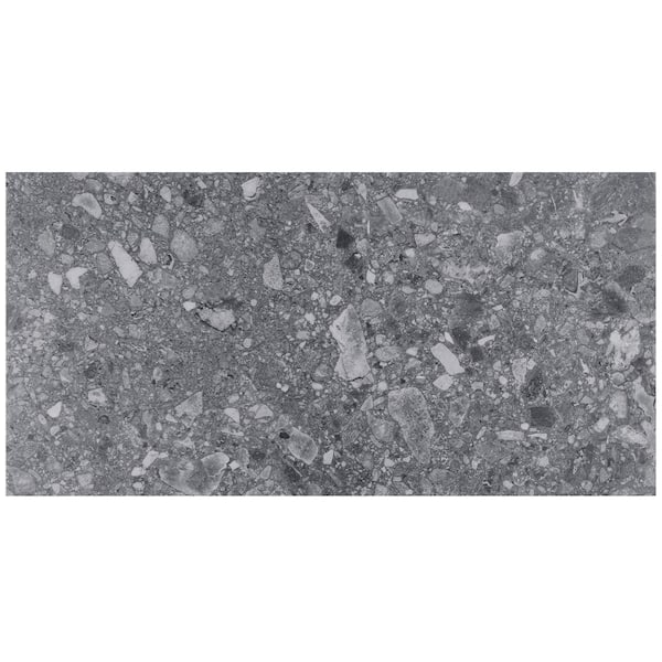 Luxe Terrazzo Charcoal 12 MIL x 12 in. x 24 in. Glue Down Stone Look Waterproof Luxury Vinyl Flooring (40 sq. ft./Case)