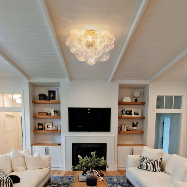 HUOKU Neuvy 3-Light 20.9 in.W Brushed Gold Modern Semi-Flush Mount