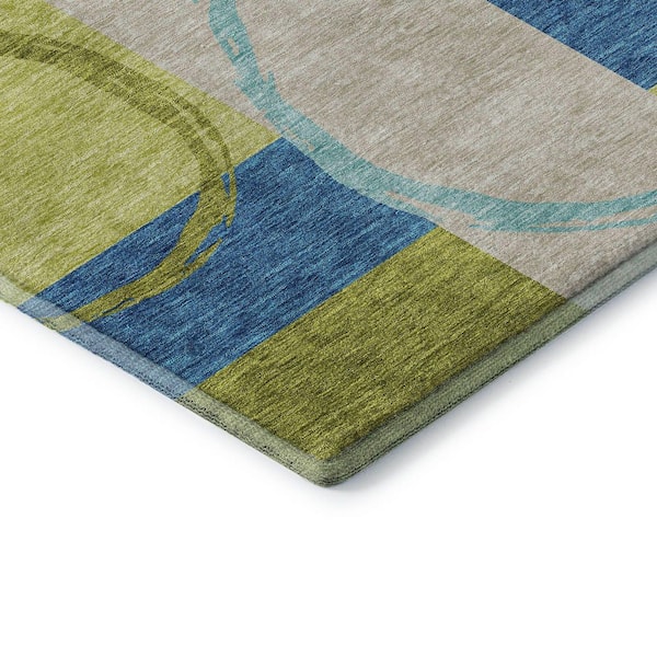 Mayfield Premium Machine Washable Abstract AMF943 Denim 3 ft. x 4 ft. Area Rug