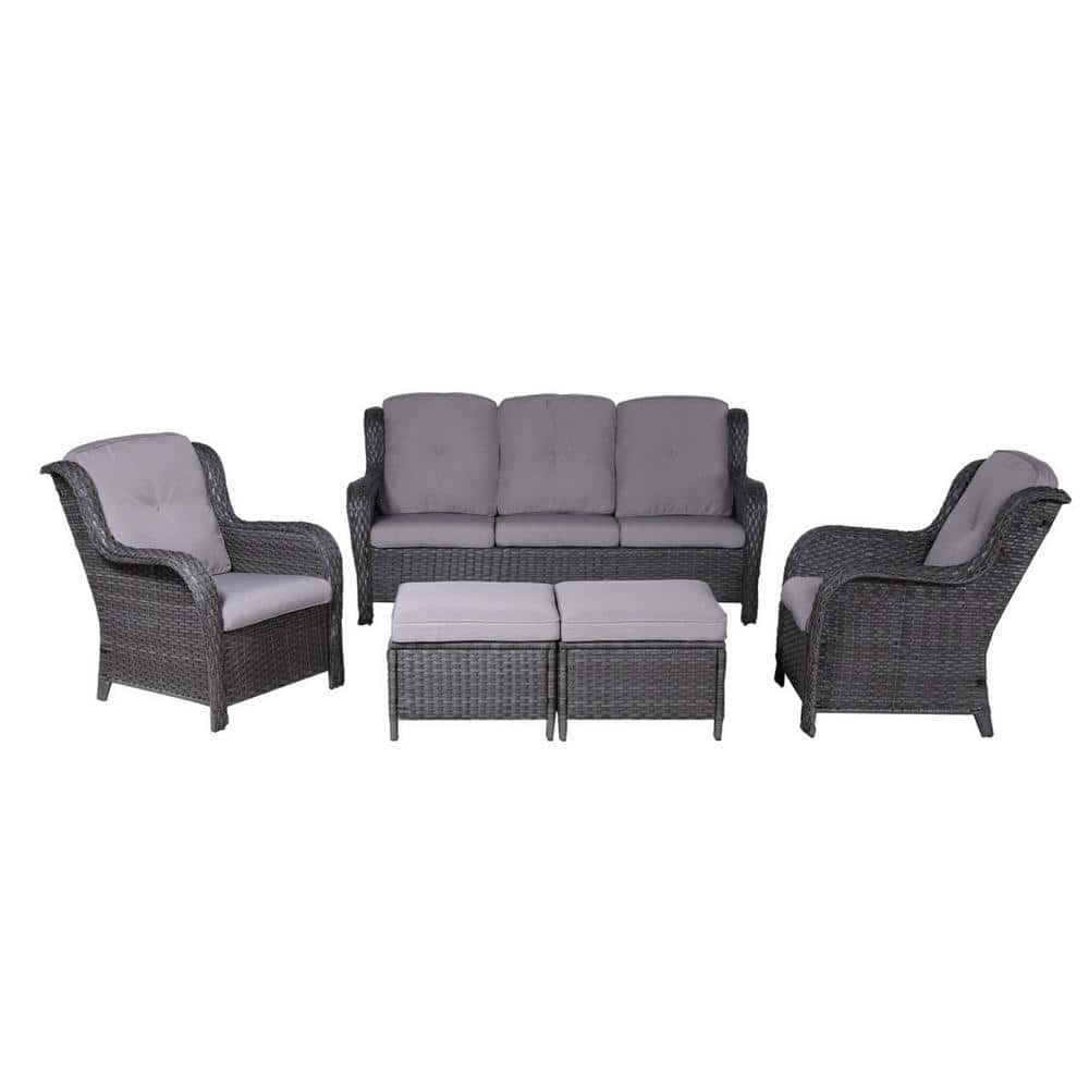 Afoxsos Black 5-Piece PE Rattan Wicker Patio Outdoor Conversational ...