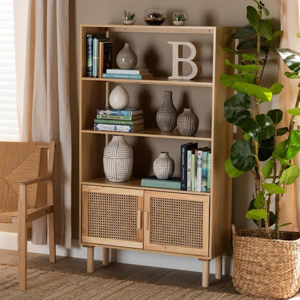 Baxton Studio Faulkner 55.1 in. Beige and Natural Brown 3 Shelf