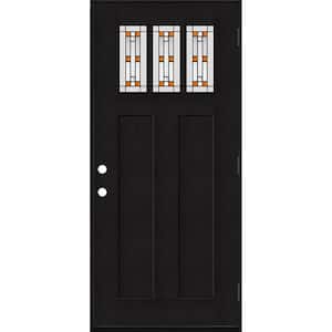 Regency 36 in. x 80 in. 3-Lite Amber Ton Decor Glass LHOS Onyx Stain Fir Grain Fiberglass Prehung Front Door