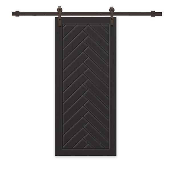 CALHOME 30 in. x 80 in. Black Painted Composite MDF Paneled Interior Sliding Barn Door with Hardware Kit