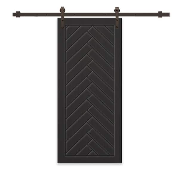 CALHOME 42 in. x 80 in. Black Stained Composite MDF Paneled Interior Sliding Barn Door with Hardware Kit