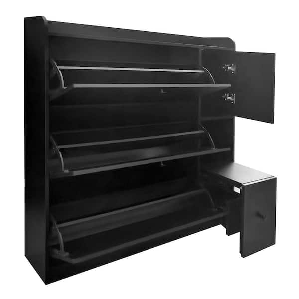 Unbranded 47 in. W x 9.4 in. D x 47.2 in. H Black Shoe Cabinet Linen Cabinet with 3-Flip Drawers and 1-Door