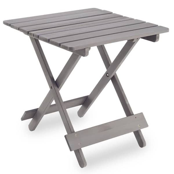 GOGEXX 20 in.W x19in. Dx 20 in. H Cedar Wooden Patio Folding Side Table Picnic Table Coffee Table For Outdoor In Gray