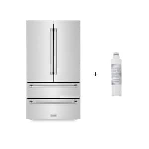 36 in. 4-Door French Door Refrigerator w/ Internal Ice Maker in Fingerprint Resistant Stainless Steel with Water Filter