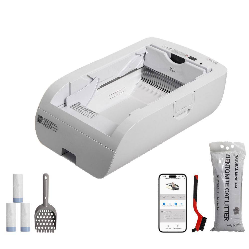 29.93 in. x 19.61 in. x 19.61 in. LED Displaying Cream White Smart Cat Litter Box, Medium Wide Opening Cat Litter Box price history on PriceWatchPro