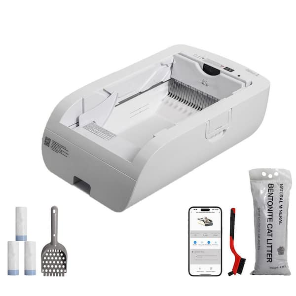 iminuo 29.93 in. x 19.61 in. x 19.61 in. LED Displaying Cream White Smart Cat Litter Box, Medium Wide Opening Cat Litter Box