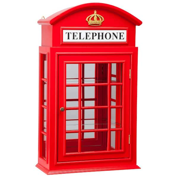 Design Toscano Piccadilly Circus British Telephone Booth Red Wall Curio Accent Cabinet
