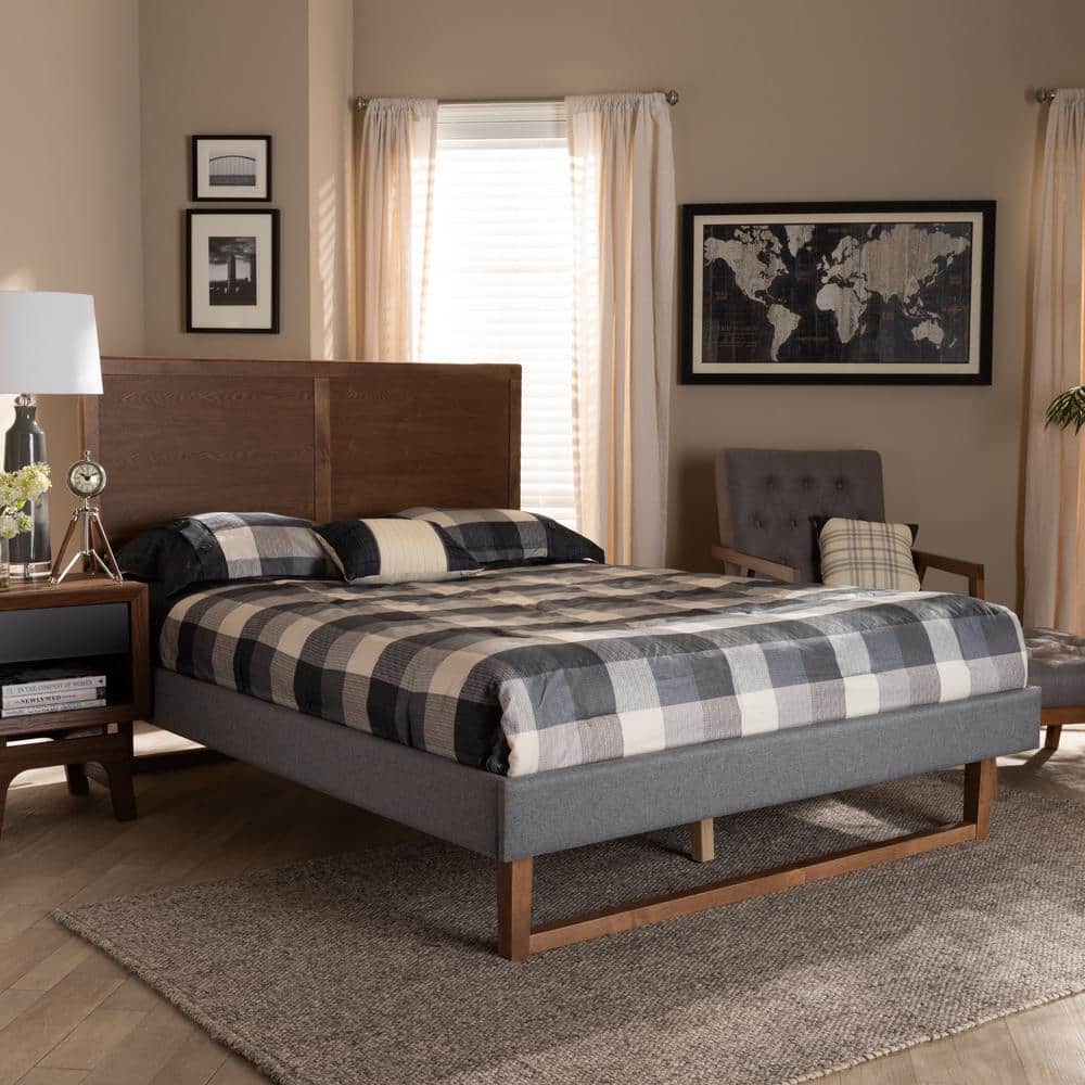 Allegra Mid-Century Walnut Brown & Dark Gray Full Platform Bed