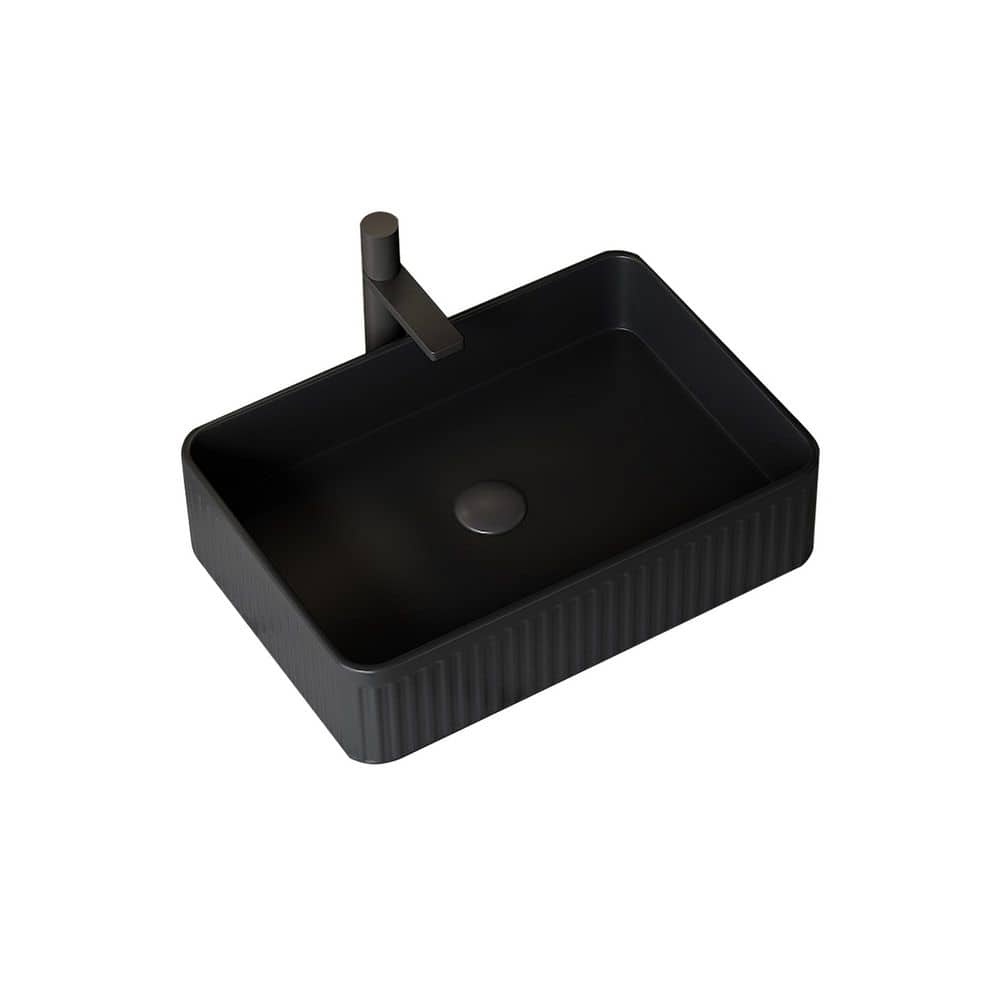 20 in. Bathroom Sink Rectangular Striped Vessel Ceramic Basin No Faucet No Cabinet in Black price history on PriceWatchPro