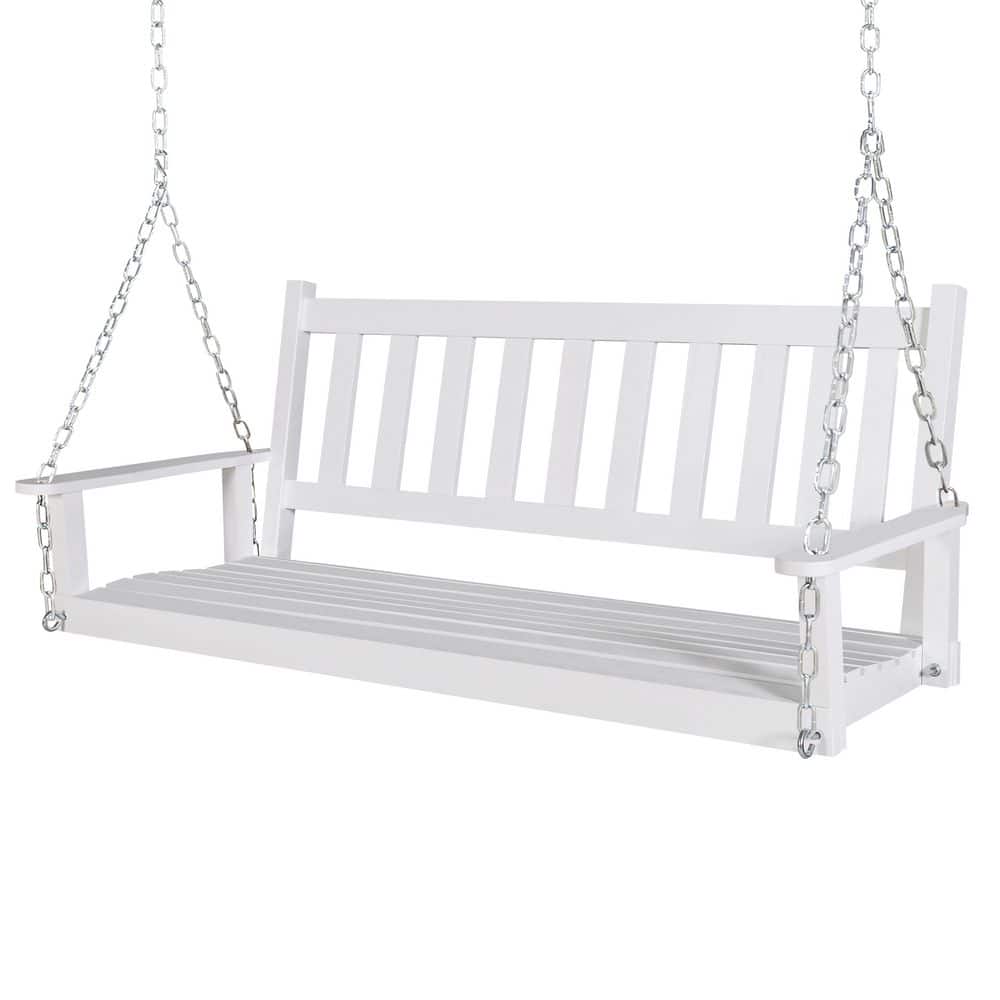 VEIKOUS 4 ft. White Outdoor Wooden Patio Porch Swing with Chains and